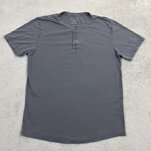 Outerknown Shirt Mens Medium Gray Henley 100% Organic Cotton Short Sleeve Light